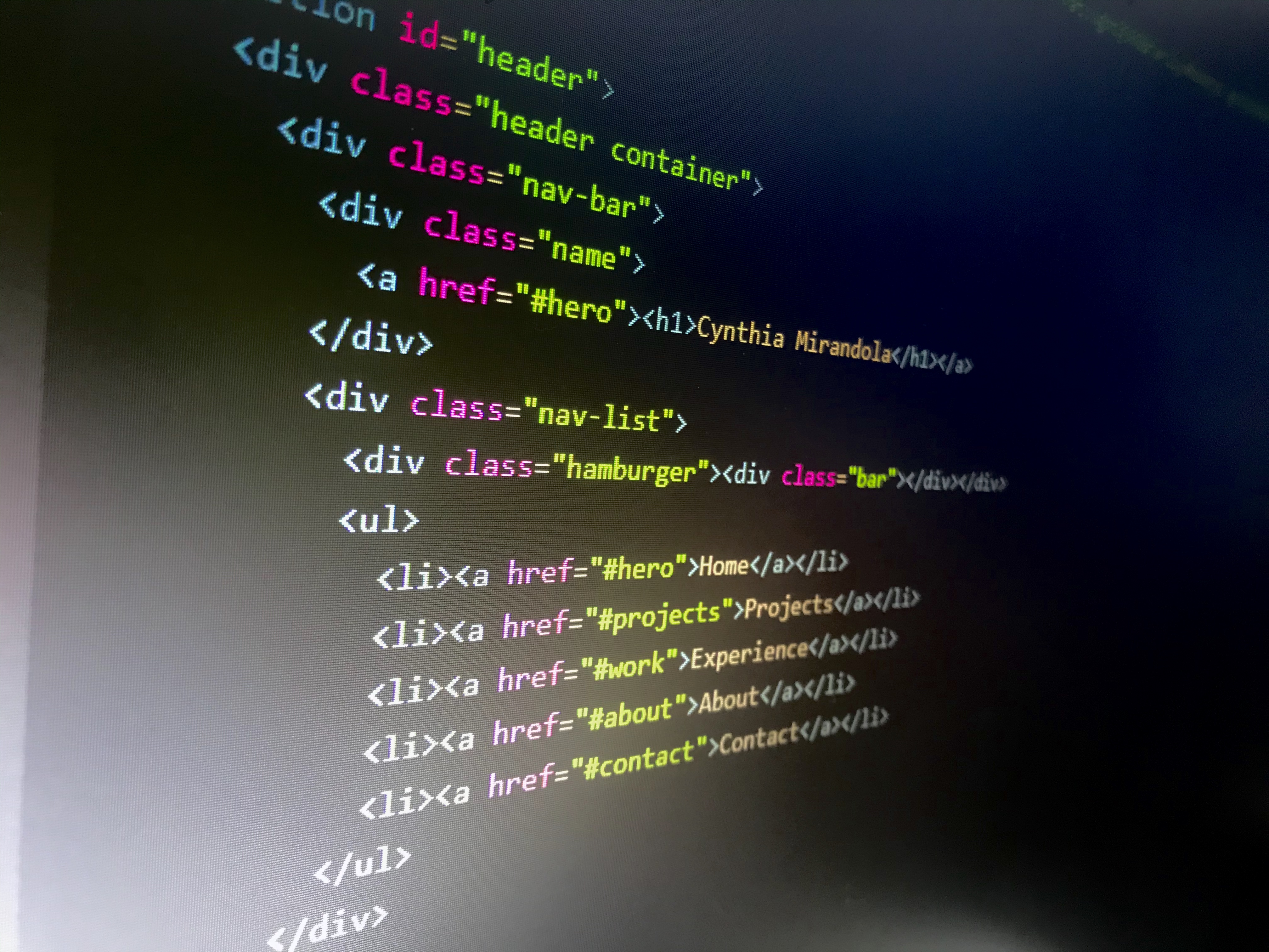 Image of some of the HTML code for
              mirandola.ca